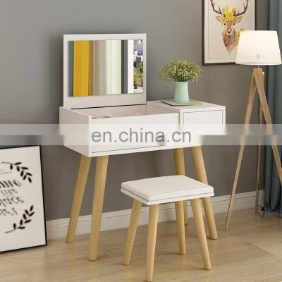Small White Modern  Mirror Dressing Table with Stool
