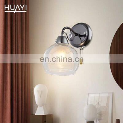 HUAYI Factory Wholesale Metal Glass Smd E27 60w Indoor Living Room Loft Modern Led Wall Lamp