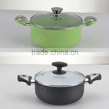Pressed round aluminum ceramic casserole with high quality glass lid