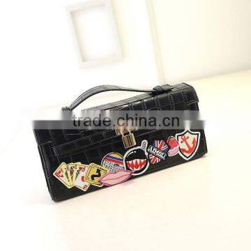 2014 black hard pu lady minaudiere clutch bag