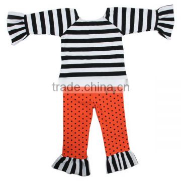 Novel design kids clothing,girls suit set black white stripe and orange pants for children wear