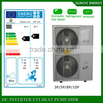 Amb.-25C winter100~350sq meter house heat+50C hot water 12kw/19kw/35kw R407C auto-defrsot split type evi floor heating heat pump