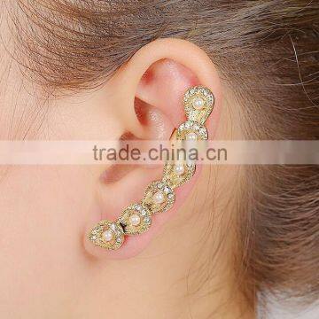 Waterdrop Rhinestone Crystal Pearl Beaded Earrings Cuff Metal Ear Wrap