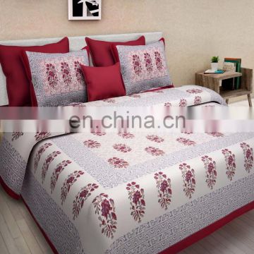 Pure Cotton Block Print Double Bed Sheet With 2 Pillow Cover