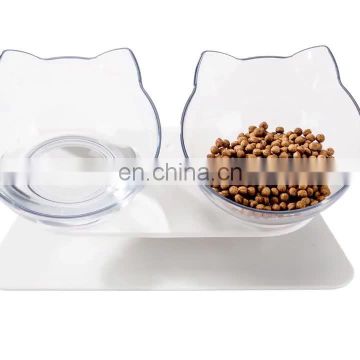 Transparent Pets Feeder 15 Degree Bevel Double Water Bowl Neck Protection Cat Bowl
