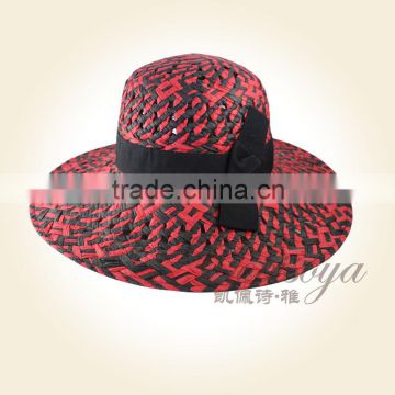 2016spring summer latest sun hat ladies checked straw hat black bowknot hat