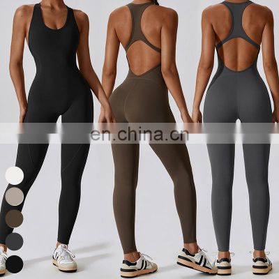 Custom Bodysuit Gym Fitness Bodysuit Sexy Workout Wear Sleeveless Racer Back Hollow Out Jumpsuits Women One Piece Yoga Jumpsuit