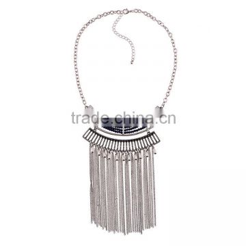 Stylish Latest Design Antique Silver Chain Tassel Dark Blue Beads Neckalce Wholesale