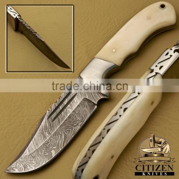 CITIZEN KNIVES, BEAUTIFUL CUSTOM HAND MADE DAMASCUS STEEL SKINNER KNIFE