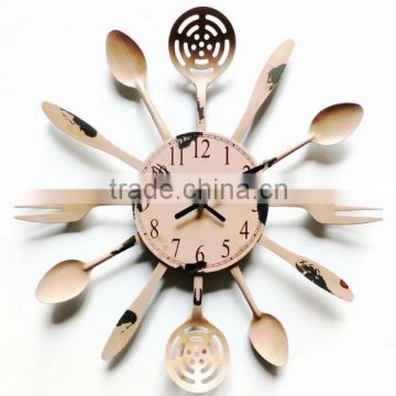 2015 Vintage Kitchen Wall Clock with Knife, fork and spoon hands in rust