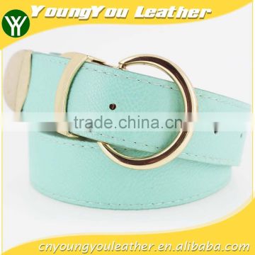 Women's fashion PU belt with Green leather & Gold D ring Buckle in chinese factory