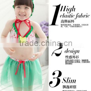 2015 adorable girl green yarn dress summer bikini kids swimming suit lovely lassock swimming set