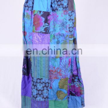Beautiful Deep Sky Blue Printed Patches Long Dress With Lace HHCS 119 C