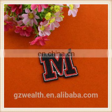Fashion designs applique embroidery letter M patches for clothing