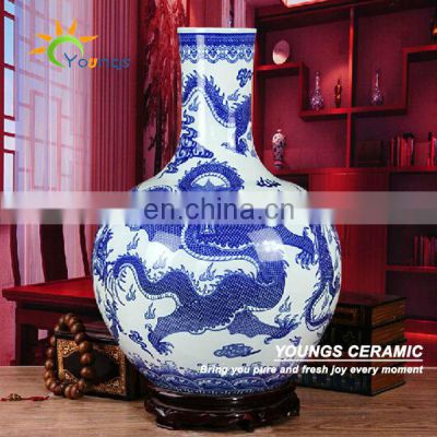 Jingdezhen 55cm Tall Ceramic Porcelain Floor Dragon Vase for Home Decor