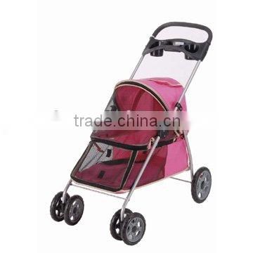 pink 4 wheels pet dog cat stroller/trolley