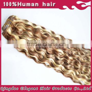 Curly highlight blonde clip in hair extensions 150g remy clip in hair extension