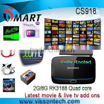 Vissontech RK3188 quad core tv box CS918 android 4.2 2G/8G google hot video