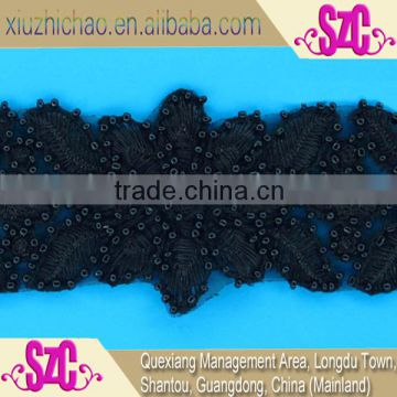 fancy black embroidery organza beaded lace trims for dresses