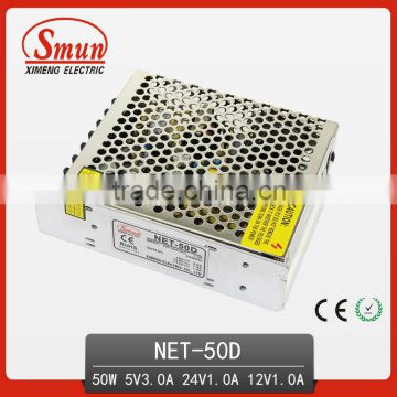 50w5v12v-12v triple output switching power supply with CE ROHS 2 year warranty