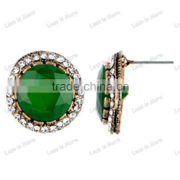 Green and Black Oxidized Goldtone Drop Earrings