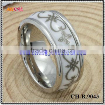 2015 Hot window pattern laser tungsten&ceramic ring ,white ceramic rings for women