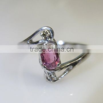 Tourmaline Diamond Ring in Sterling Silver