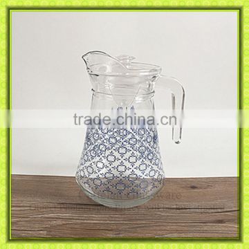 Broken flowers printed glass water filter jug,glass container liquid jar for restaurant