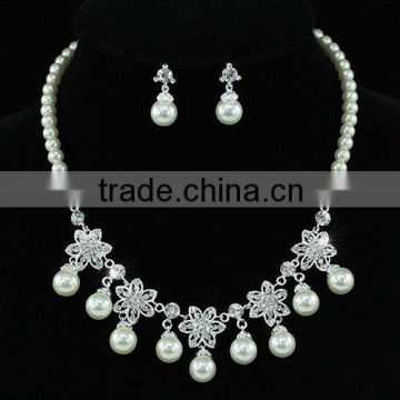 Bridal Wedding Flower Cream Ivory Faux Pearl Necklace Set CS1206