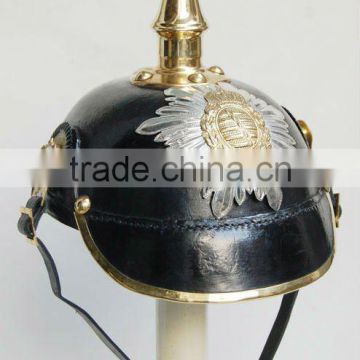Leather German Picklehaube Helmet with brass top, german helmet