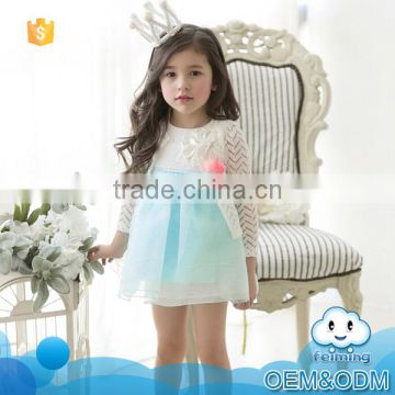 New design fashion cotton long sleeve children clothing one piece girls party wedding dresses 2015