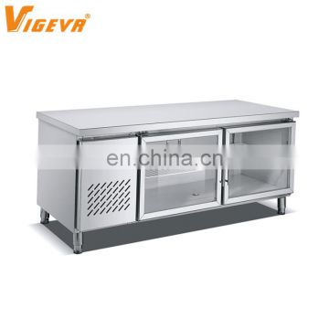 Stainless steel kitchen commercial display freezer 2 doors counter table top freezer