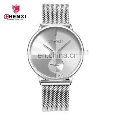 CHENXI 061A Men Movt Quartz Watch Stainless Steel Band Elegant Lady Chrono Analog 2 Colors Dial Analog Wristwatches Women