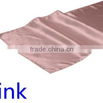 hot selling ployester satin table runner for wedding decoration, pink color