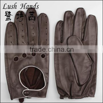 Men's driving short sheepskin leather glove with holes