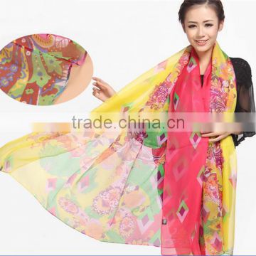 2015 fashion silk chiffon colorful printinf scarf for women