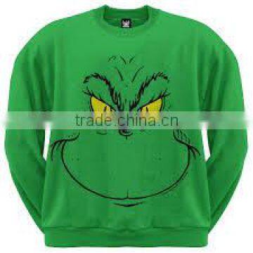 Polyester / Cotton Customer made Pullover Crew Neck Green Sweat Shirt with Printing at front