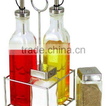 4pcs glass condiment set with metal rack (TW483)