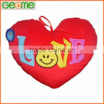 JM7239 Plush Red Heart Shaped Pillow with Embroidering Love