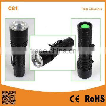 C81 Portable MINI LED zoom flashlight torch with pen clip