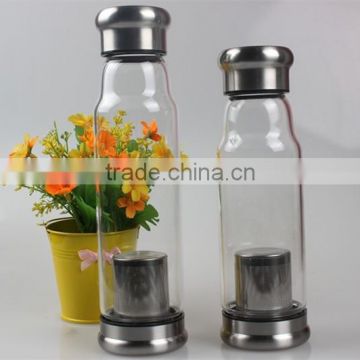 Wholesale 500ML China Factory Transparent Newly Design Glass Water Drinking Bottle With Lid And Stainless Steel Infuser