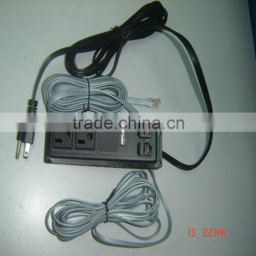 F106-41 2power strip with 1USB &1phone wire&1data wire