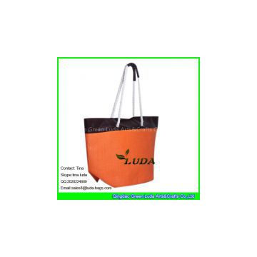 Orange Paper Straw and Leather Make Extra Large Straw Bag