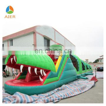Happy Gator inflatable tunnel obstacle course with slide