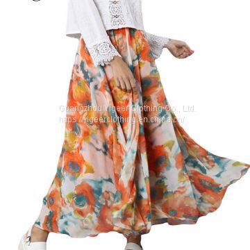 High Waist Pleaded Printed Beach Chiffon Ladies' Skirt