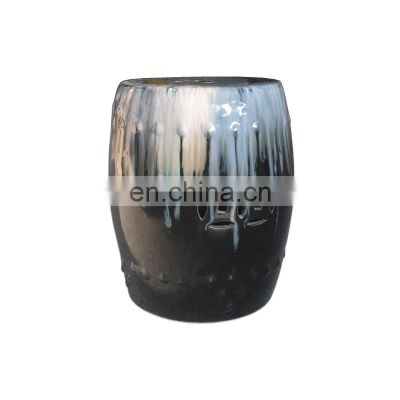 Special color flow glaze black bar ceramic stool for garden