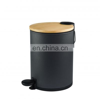 2021 environmentally-friendly bamboo slim cover 3L 5L foot dustbin home black round dustbin kitchen foot pedal bin