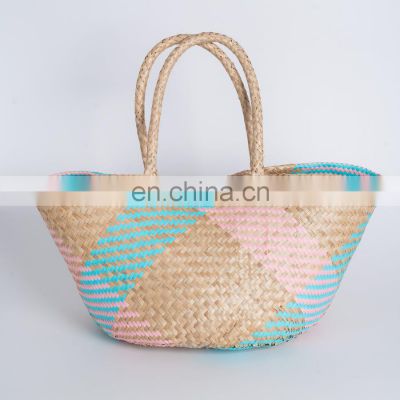 Seagrass Handbag Cross Pink & Blue Straw Woven Handbag Shopping bag Wholesale in Bulk Manufacturer