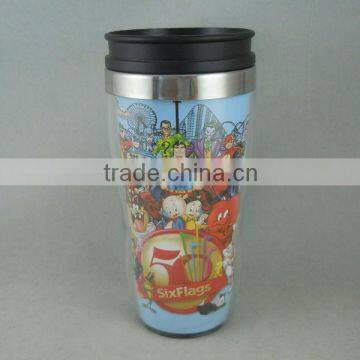 gift plastic outer shell, stainless steel inner tea mug