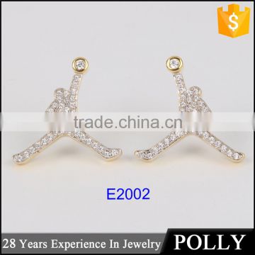 2016 Fashion hip pop jewelry men white zircon 925 silver yellow gold platedstud earring